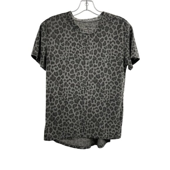 Zoe + Liv Women's Cheetah Print Short Sleeve T-Shirt Gray Size Small - Picture 1 of 8